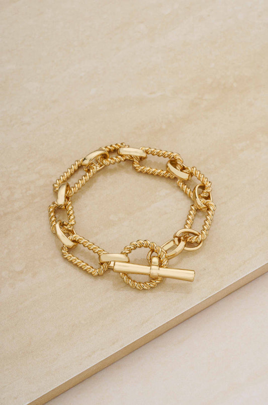 18k Gold Plated Rope Chain Toggle Bracelet
